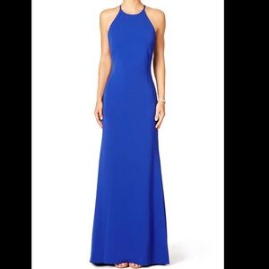 Badgley Mischka Women Cobalt Blue Racing Gown Plus SZ 20 Sleeveless Halter Neck
